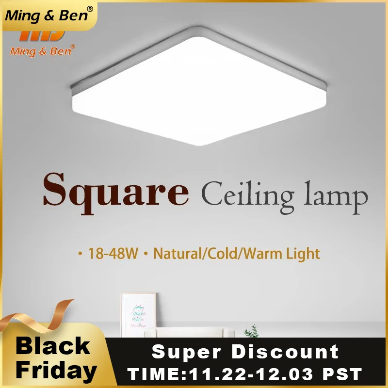 LED Ceiling Lamp in Square for Living Room Natural Light Warm/Cold White Modern Home 48/36/24/18W for Bedroom Kitchen Lighting