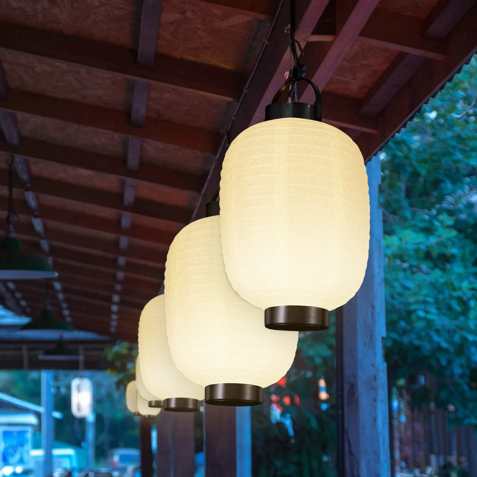 Linterna Linternas japonesas Colgante Papel Seda Lámpara china para exteriores Estilo Adorno Decoraciones de barra impermeables Blanco
