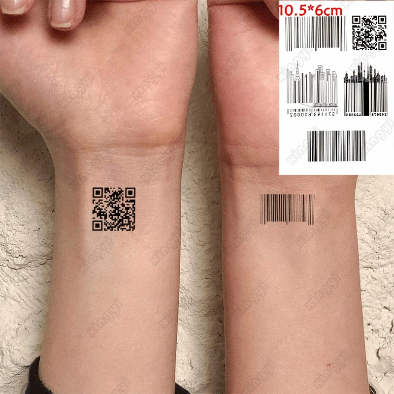 Body Art Sex Waterproof Temporary Tattoos for Men and Women Individuality Barcode QR Code Design Tattoo Sticker X245