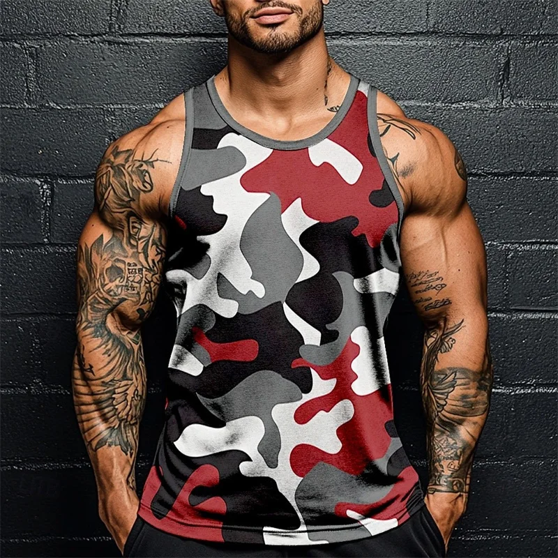 Summer Men Classic Camo Print Fitness Tank Top Gym Sports Loose Breathable Soft Sleeveless Top Fashion Simple Men's Vest Tee image 2