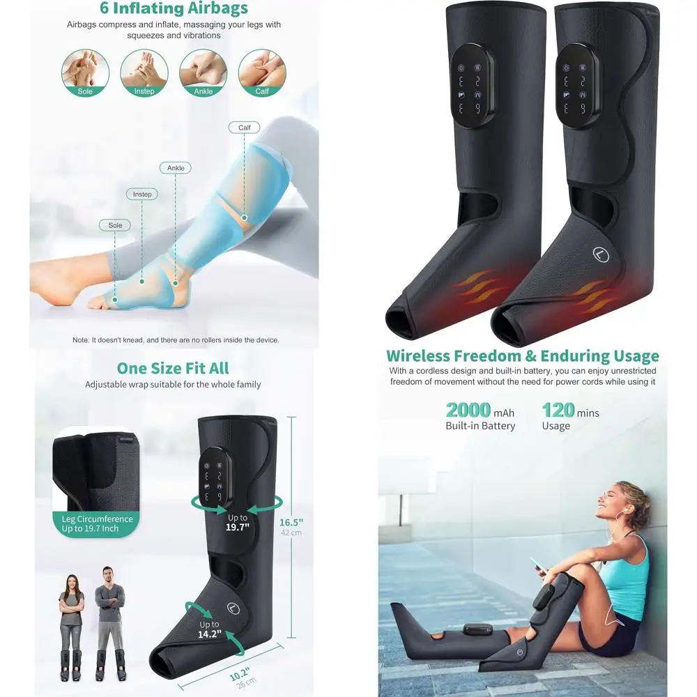 

Portable Rechargeable Foot and Leg Massager with Heat for Improved Circulation and Pain Relief Post-Exercise