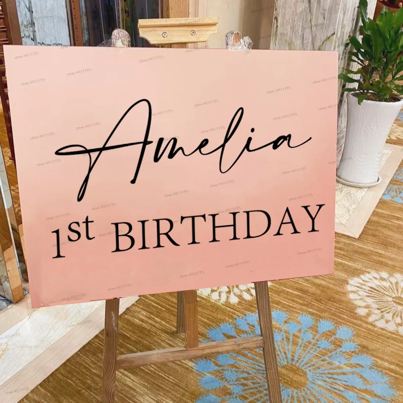 Baby Birthday Party Sign Adesivos, Textos personalizados, Big Backdrop, Decalques de vinil, Bem-vindo Aniversários, Decalque personalizado, Adesivo