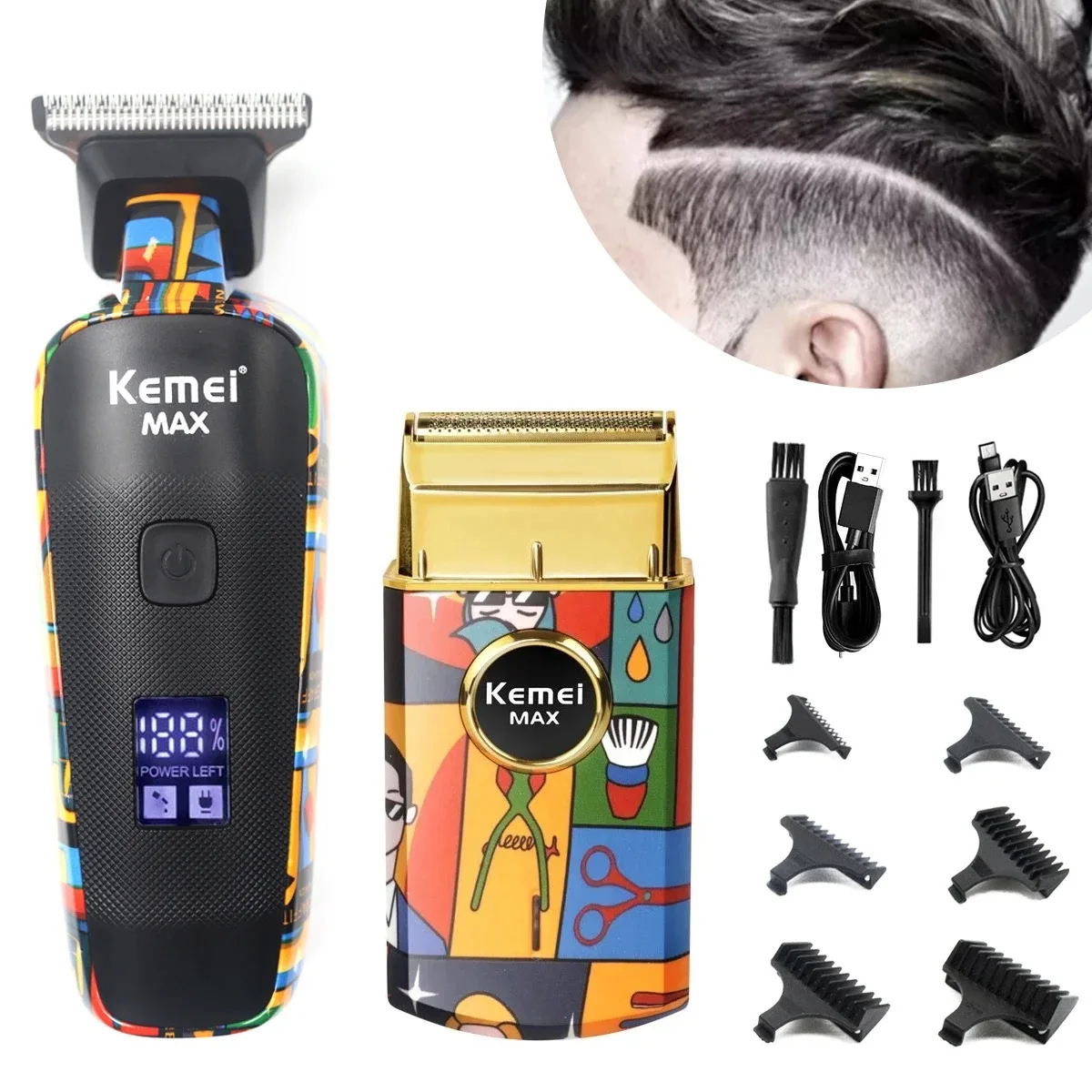 

Kemei Rechargeable Graffiti Pattern Electric Hair Clipper Professional Barber Trimmer Men Foil Shaver KM-MAX5090 KM-RS7098 Razor