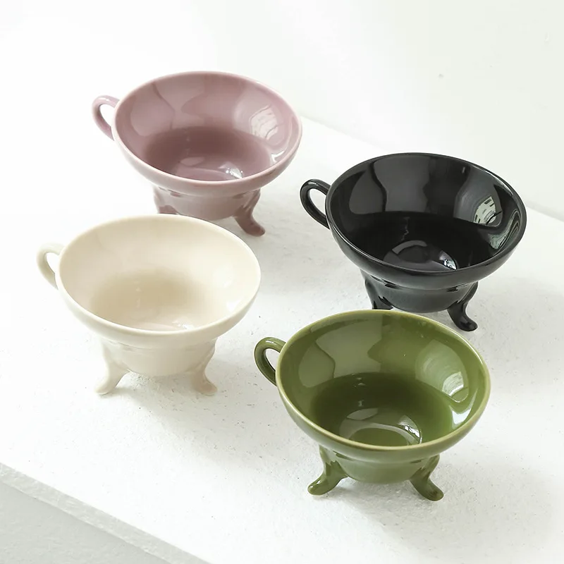 Vintage Exquisite Creative Three legged Ceramic Espresso Cup 150ml Solid Color Small Cup Black/Rice/Purple