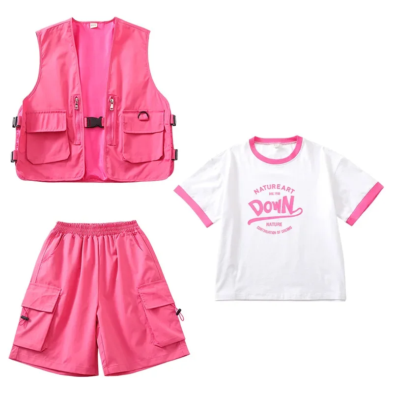 Kid Street Dance Performance Costume Summer Girl Dopamine Jazz Dance Trendy Personality Vest +T-shirt+Shorts Hip-hop Suit