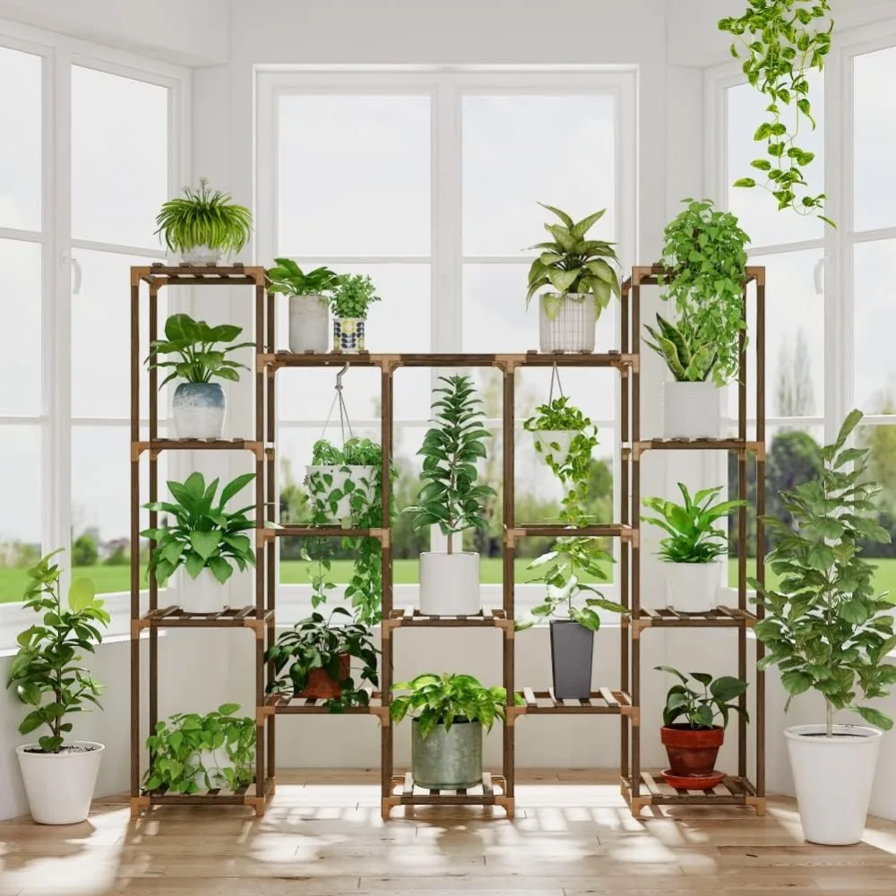 

Large Hanging Plant Stand Indoor Tall Plant Shelf Outdoor 14 Pots Large Plant Rack for Living Room Patio, Balcony and Garden