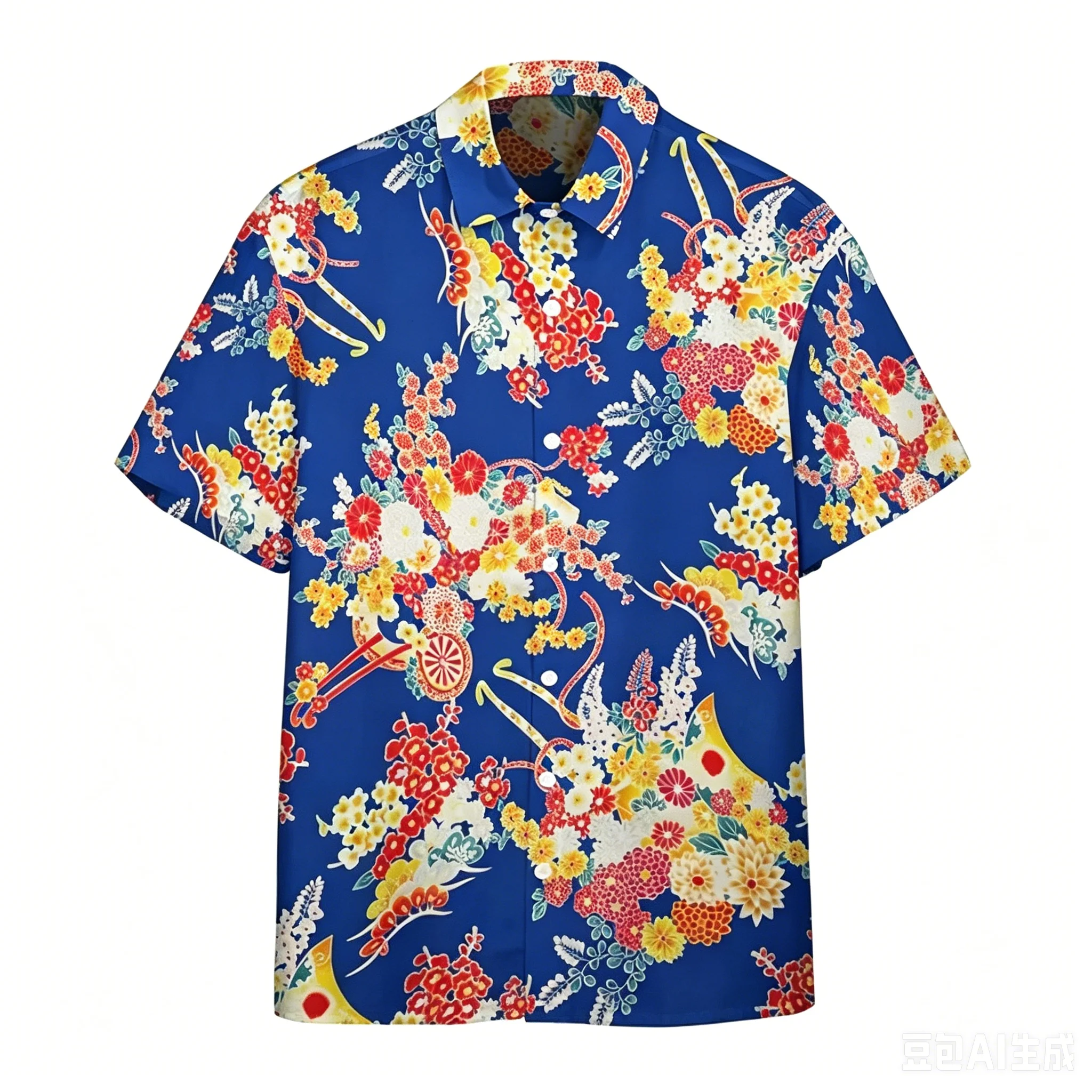 Niche Creative Printed Collar Shirt Rainforest Dinosaur Japanese Fuso Mechanical Flower Leaf Youth Trendy Style