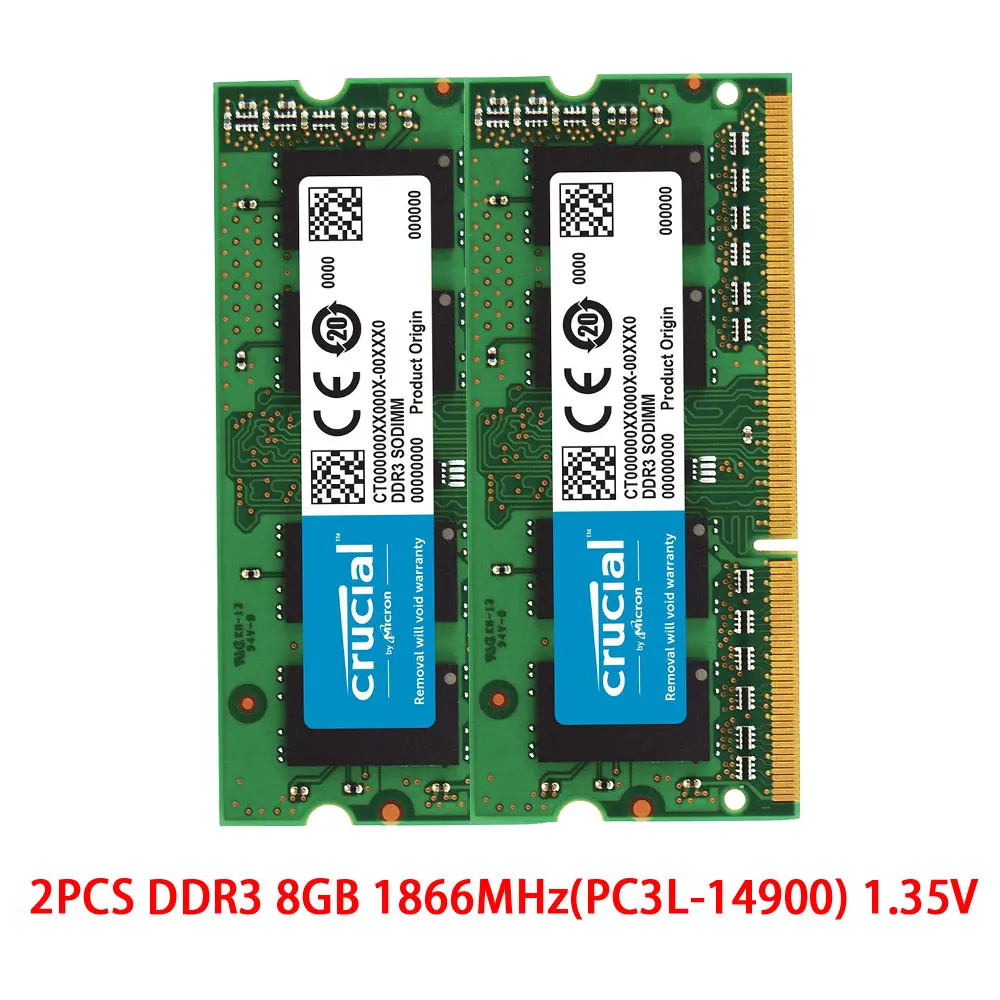 Crucial Memory 2PCS DDR3 DDR3L Laptop RAM 2GB 4GB 8GB 1600 1066 1333 1866MHz SODIMM 1.35V/1.5V PC3-8500 12800 10600 NB RAMs