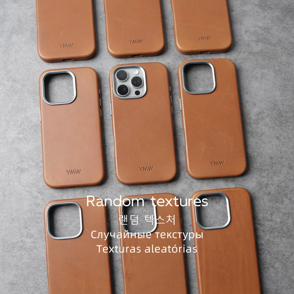 YMW HAAS Barenia Handmade Genuine Leather Case for iPhone 15 16 Pro Max Luxury Business Vegetable Tanned Cowhide Phone Cover