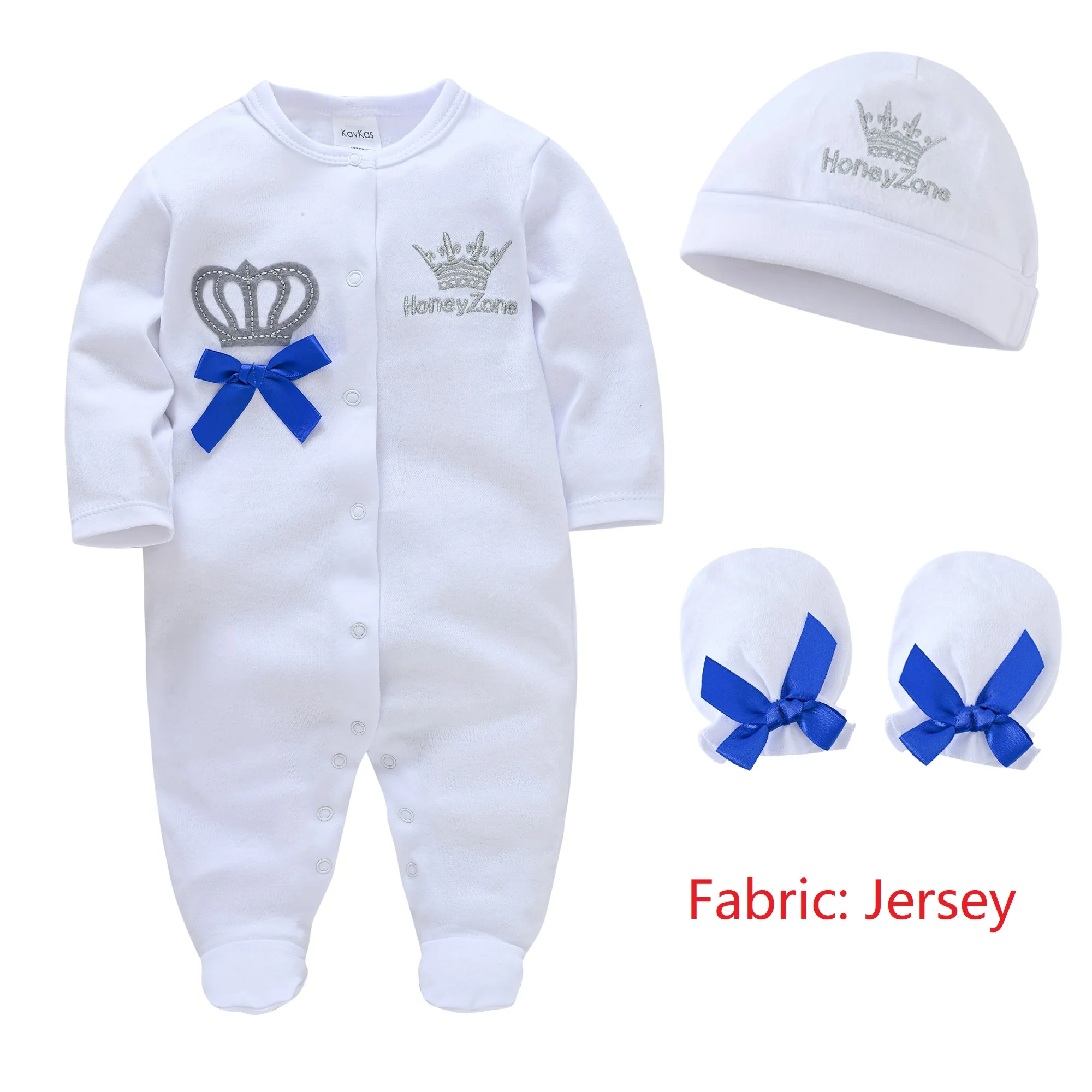 

Baby Boy Girl Romper Prince Princess Royal Crown Clothing Set Cap Mitts Newborn One-Pieces Footies 100% Cotton Sleepers Pijamas