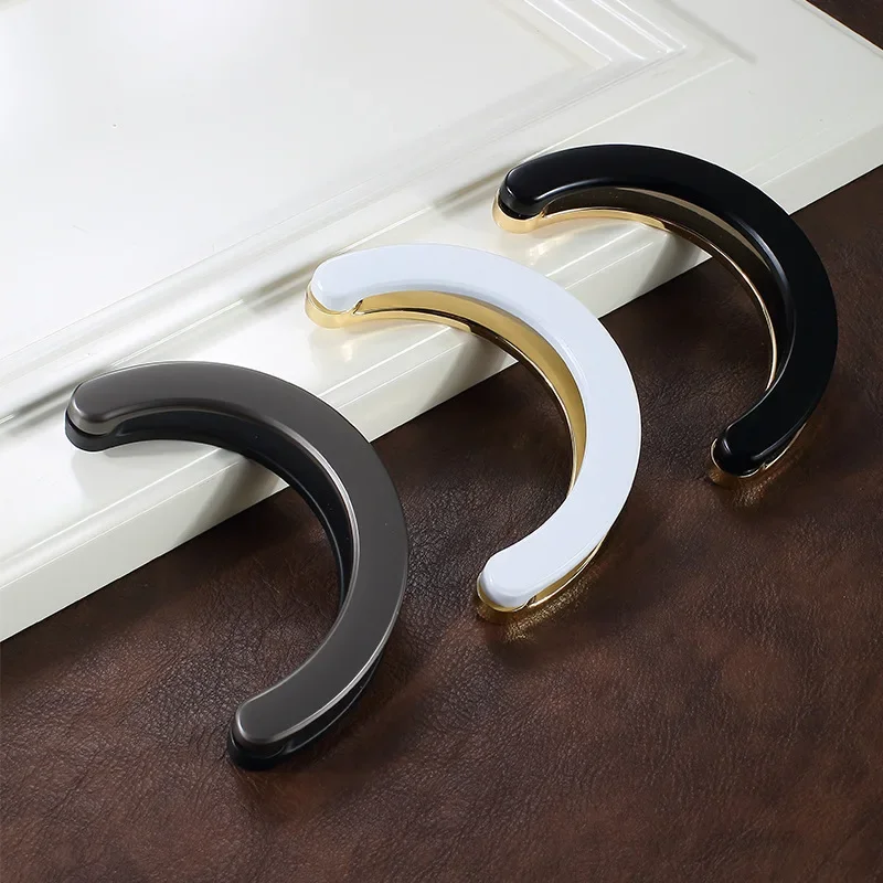 Zinc Alloy Furniture Handles Modern Light Luxury Semi Circle Pulls Wardrobe Dresser Cupboard Cabinet Drawer Half Moon Knobs