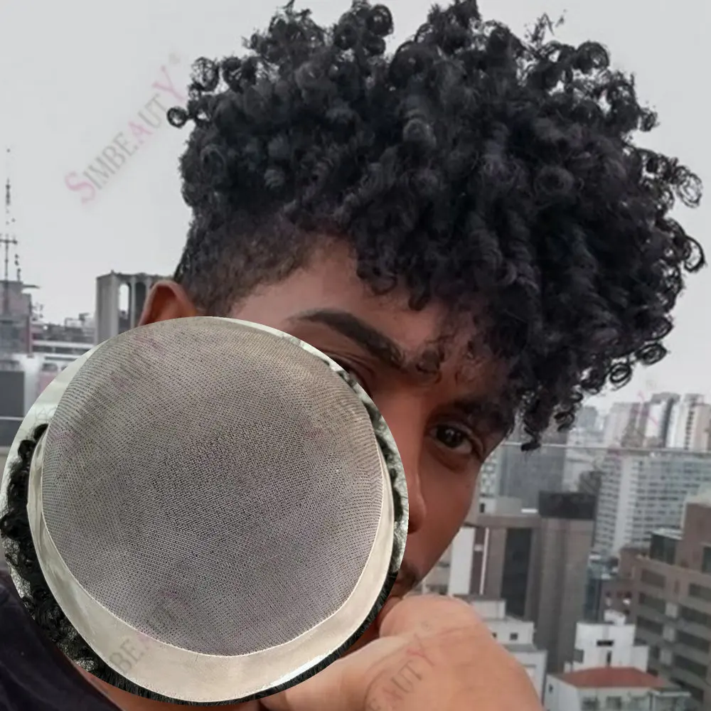 

Мужской парик-накладка из 100% натуральных волос, 8 мм, черный, кудрявый, дышащий, на моноленте NPU, протез для волос, 10 мм/12 мм, кудрявый, для мужчин