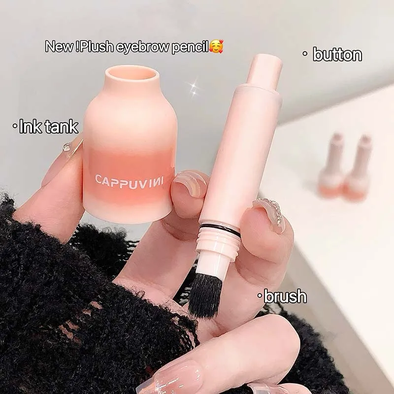 Cappuvini พีชสีชมพู Plush Press-on Water ดินสอเขียนคิ้วกันน้ําและรอยเปื้อนสร้าง Natural Soft Mist คิ้ว