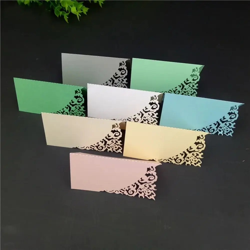 Tarjetas de firma cortadas con láser, tarjetas de lugar para mesa de boda, tarjeta de asiento de papel en blanco, tarjeta de número de asiento elegante plegable, despedida de soltera, 10 Uds.