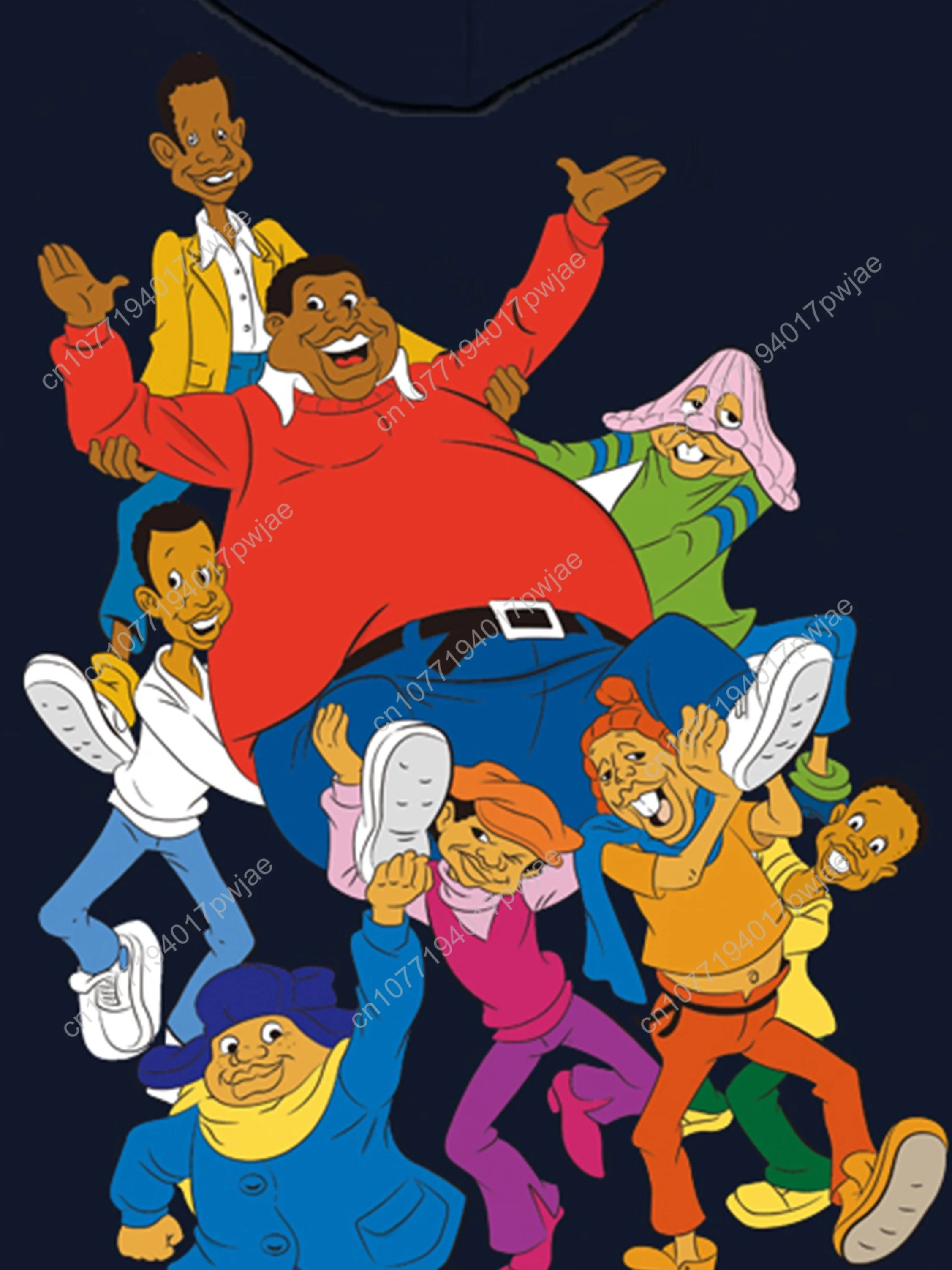 Confortável 220g/m2 casual manga comprida com capuz – moletom masculino com estampa familiar de desenho animado de malha de poliéster com bolsos, maduro