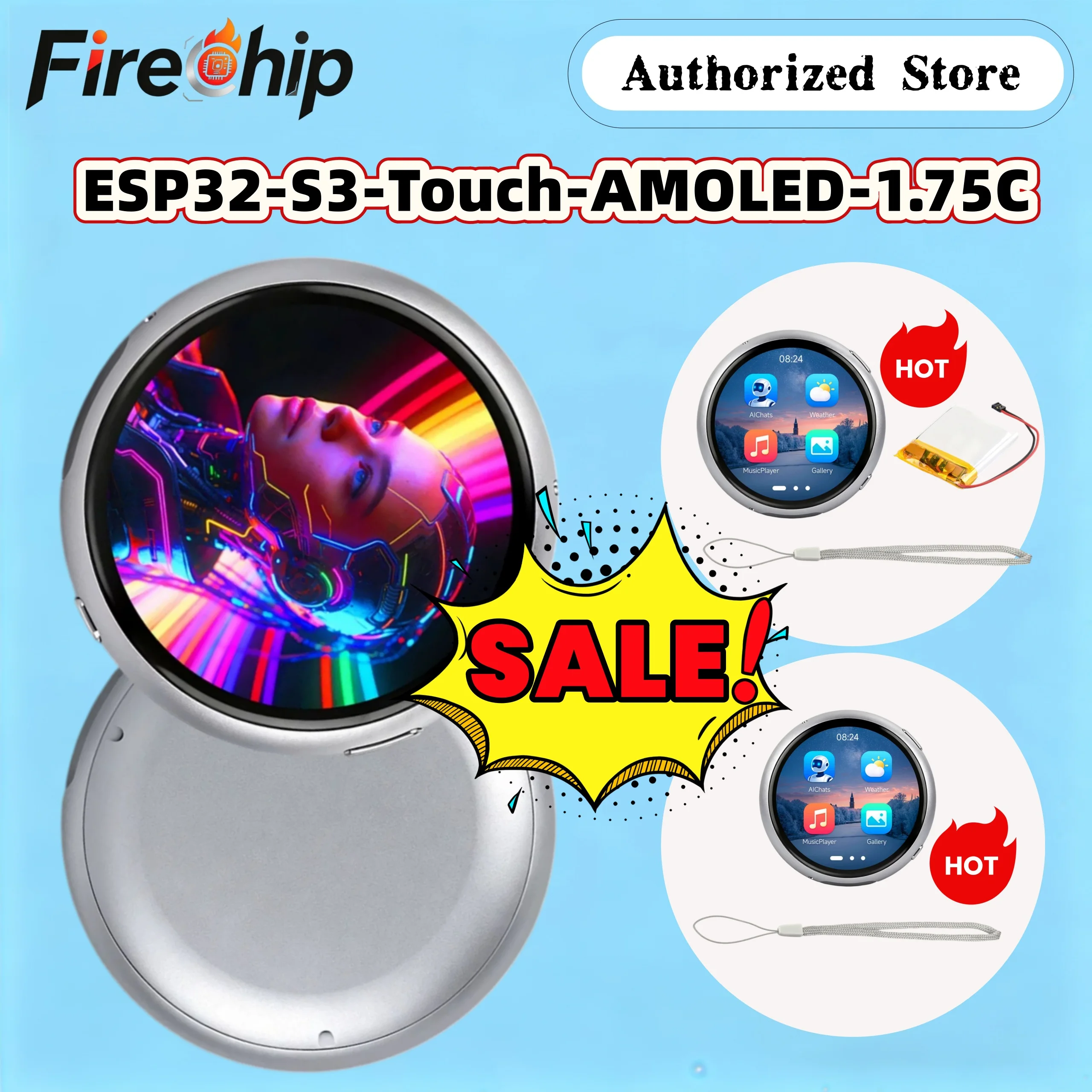 Waveshare ESP32-S3 1.75inch AMOLED Round Touch Display Development Board, 466×466 Aluminum Alloy Case, Dual Microphones Array