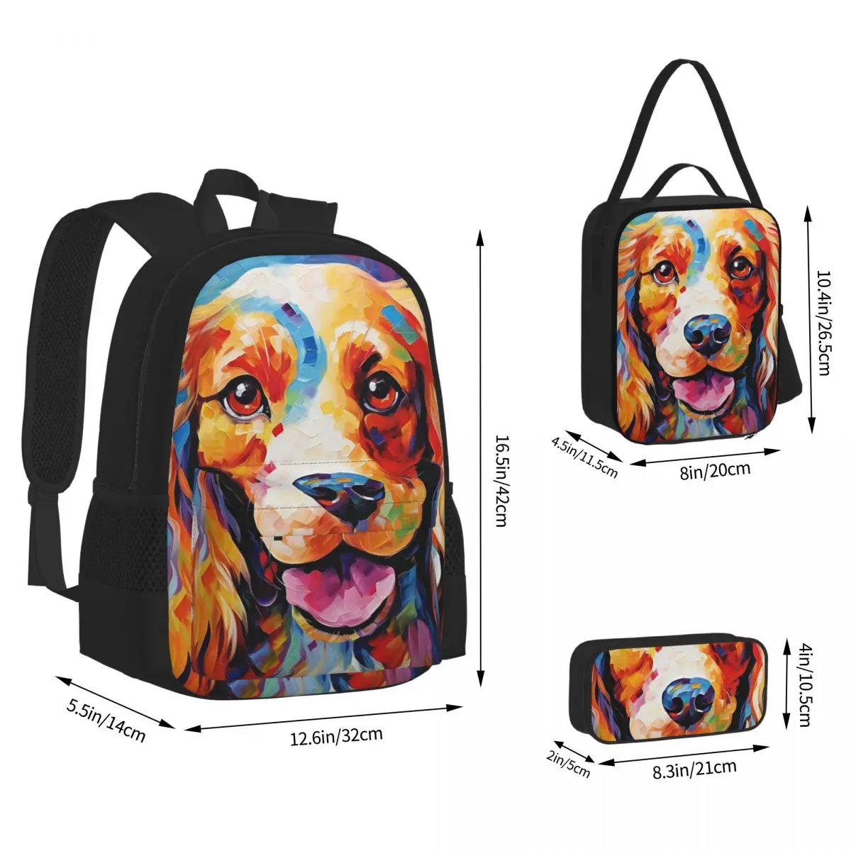 Mochilas Cocker Spaniel Presence para meninos e meninas, mochilas escolares para estudantes, mochila infantil, lancheira, caneta, conjunto de 3 peças