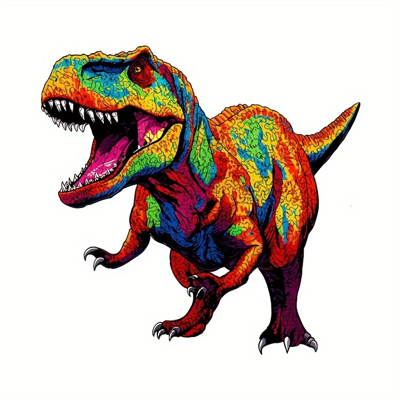 Rainbow Tyrannosaurus Rex wooden puzzle, alien animal puzzle, irregular animal shaped wooden puzzle, home decoration, ornaments