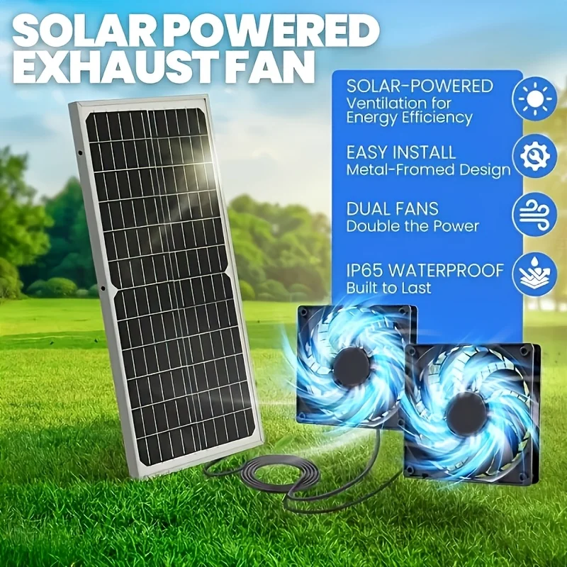 

60W Solar Powered Exhaust Fan - Dual High-Speed 3500RPM Ventilation Fan with Auto On/Off, Monocrystalline Panel