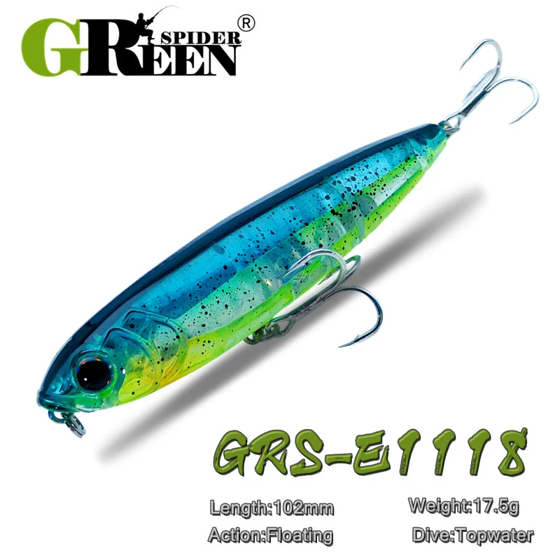 GREENSPIDER 102mm 17.5g Topwater Pencil Surface Fishing Lure Walk The Dog Artificial Saltwater Hard Bait Bass Plastic Walker