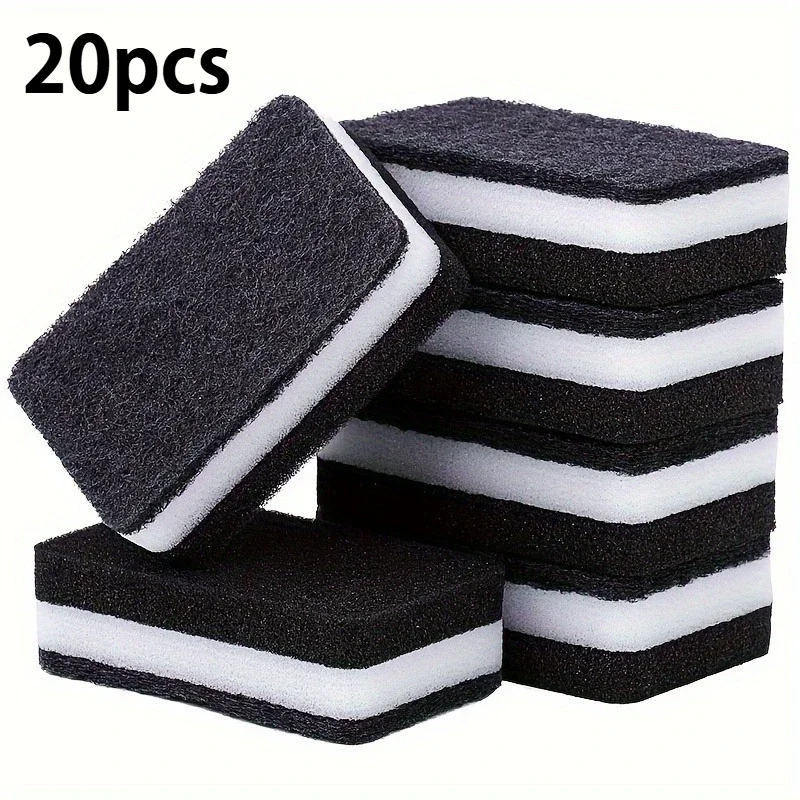 20pcs  Dishwashing Sponge Wipe Black Clip White Double-sided Thickened Sponge Block Kitchen Cleaning Dishwashing Cloth Rag Brush