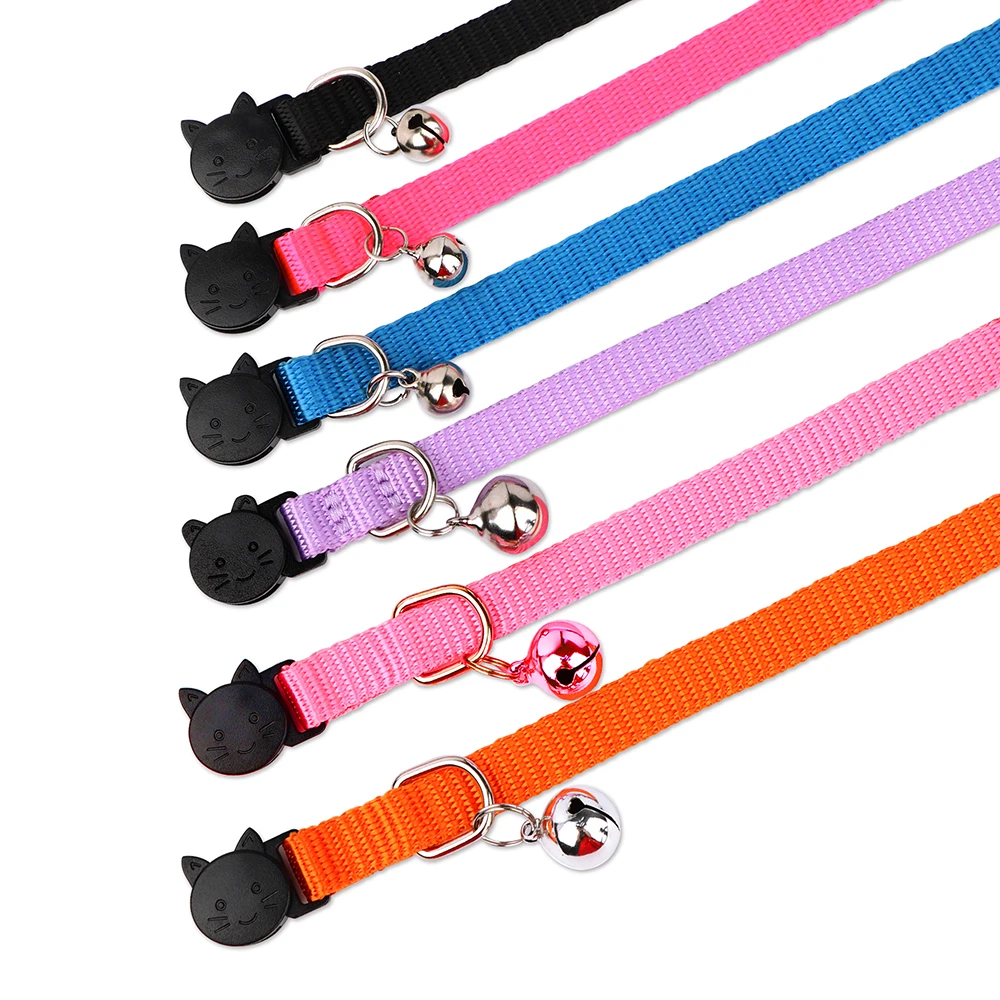 Quick Release Cat Collar Satety Nylon Puppy Cats Collars Adjustable Pet Kitten Necklace With Bell Accessories Gift For Cats Pink