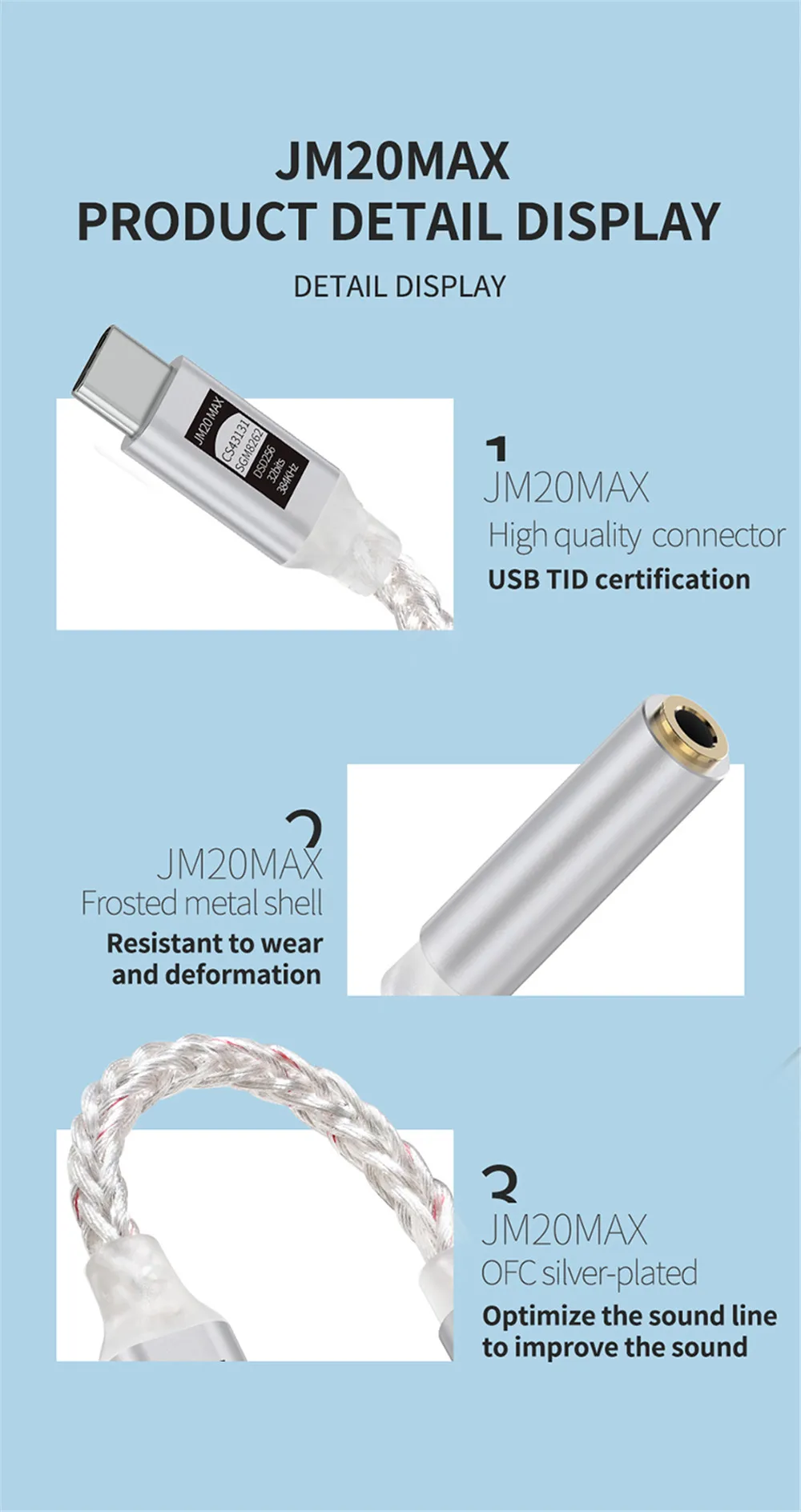JCALLY JM20 Max CS43131 Typ C auf 3,5 mm HiFi DAC JM20 Digitale Audiodekodierung USB C Kopfhörer AMP Adapter für Android iPhone 15 16 – Detail 29