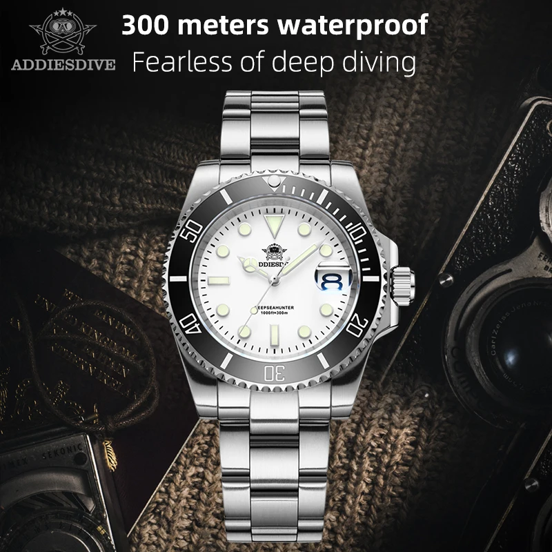 

ADDIESDIVE Men Quartz Watch Classic Dive 200m Waterproof Ceramic Bezel Luminous Wristwatch 316L Stainless Steel Sports Watches