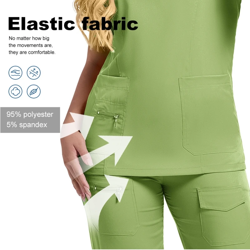 Summer Size S-XXL Pet Hospital Elastic Short-Sleeved Handwashing Clothes V-neck Beauty Salon Postpartum Club Nurse Work Uniform