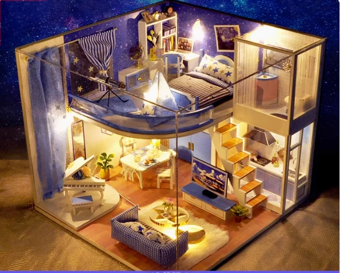 Kit de casa de muñecas en miniatura DIY, bloques de construcción Super World de montaje manual, regalos de cumpleaños de Navidad, Halloween para mujeres