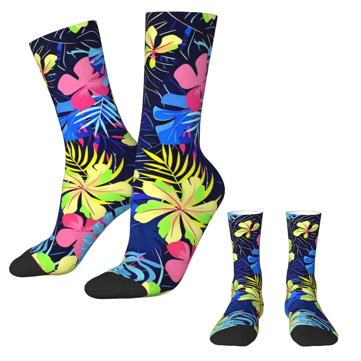 Blue Tropical Flower Design Socks Retro Stockings Spring Anti Slip Unisex Socks Breathable Pattern Running Socks