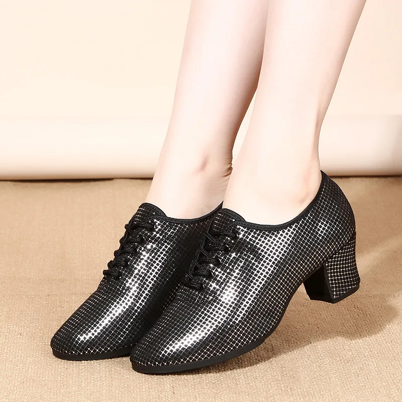Black Dance Sneakers ladies salsa Standard Practice Social Latin Modern dancing shoes women heels 3.5/5.5cm women dance shoes