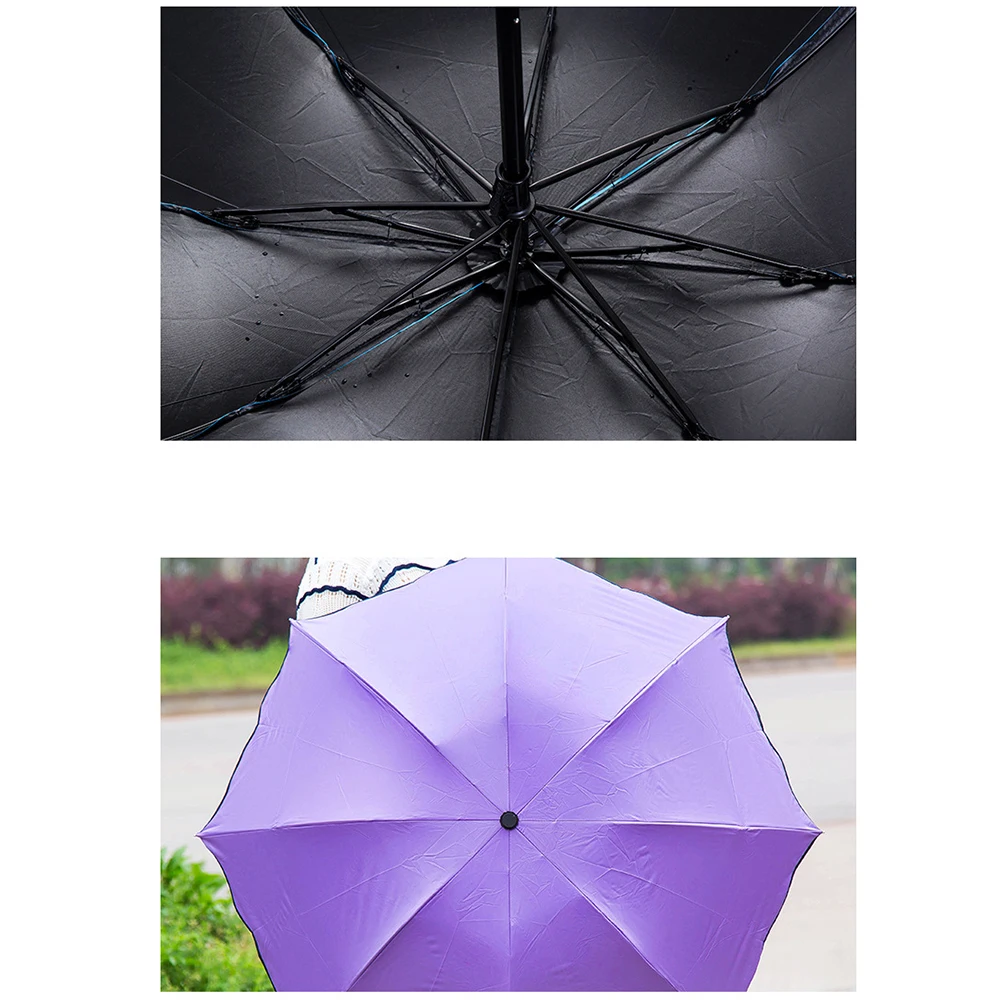 

Purple Compact Travel Flower Blooming Sun and Rain Folding Umbrella Thickened Fabric 8 Ribs Uv Protection Patterned Umbrella