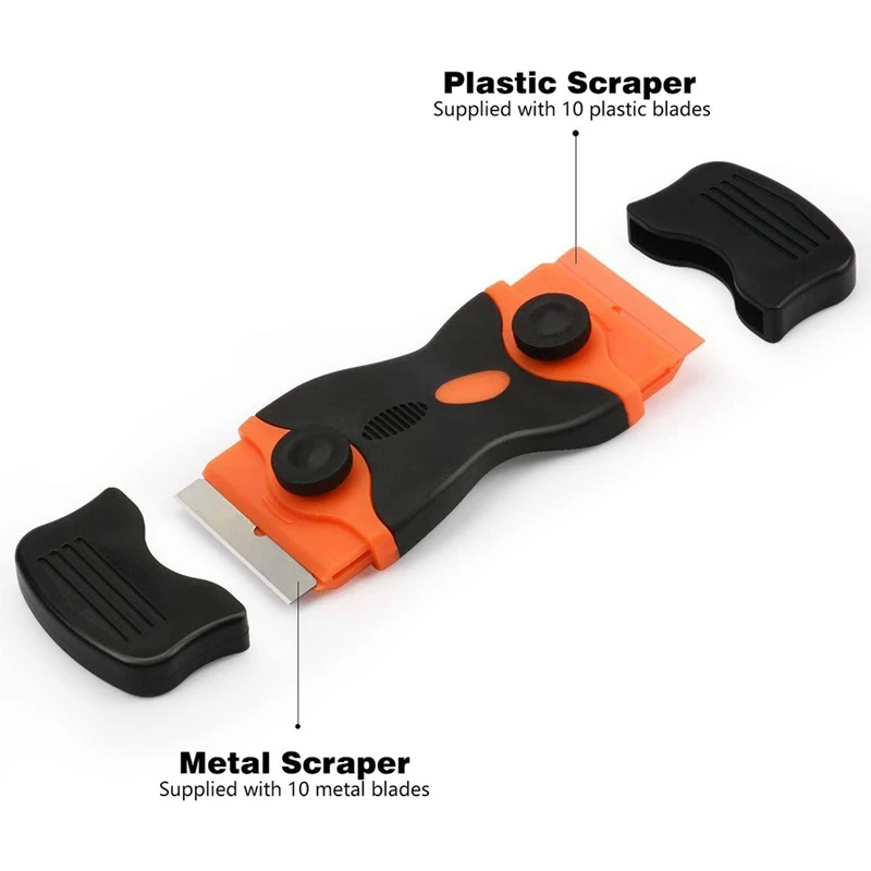 Double-Sided Scraper With Plastic Handle Blade Combination Portable Stainless Steel Ceramic Hob Scraper Cleaner Tool