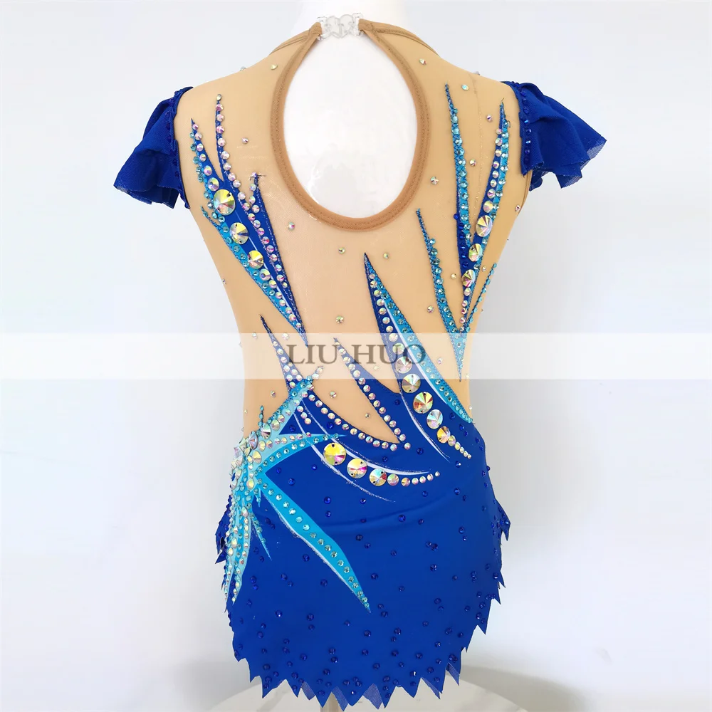 LIUHUO Rhythmic Gymnastics Leotard Aerobics Adult Women Girl Costume Performance Competition Dance Dress Multicolor Teens Blue