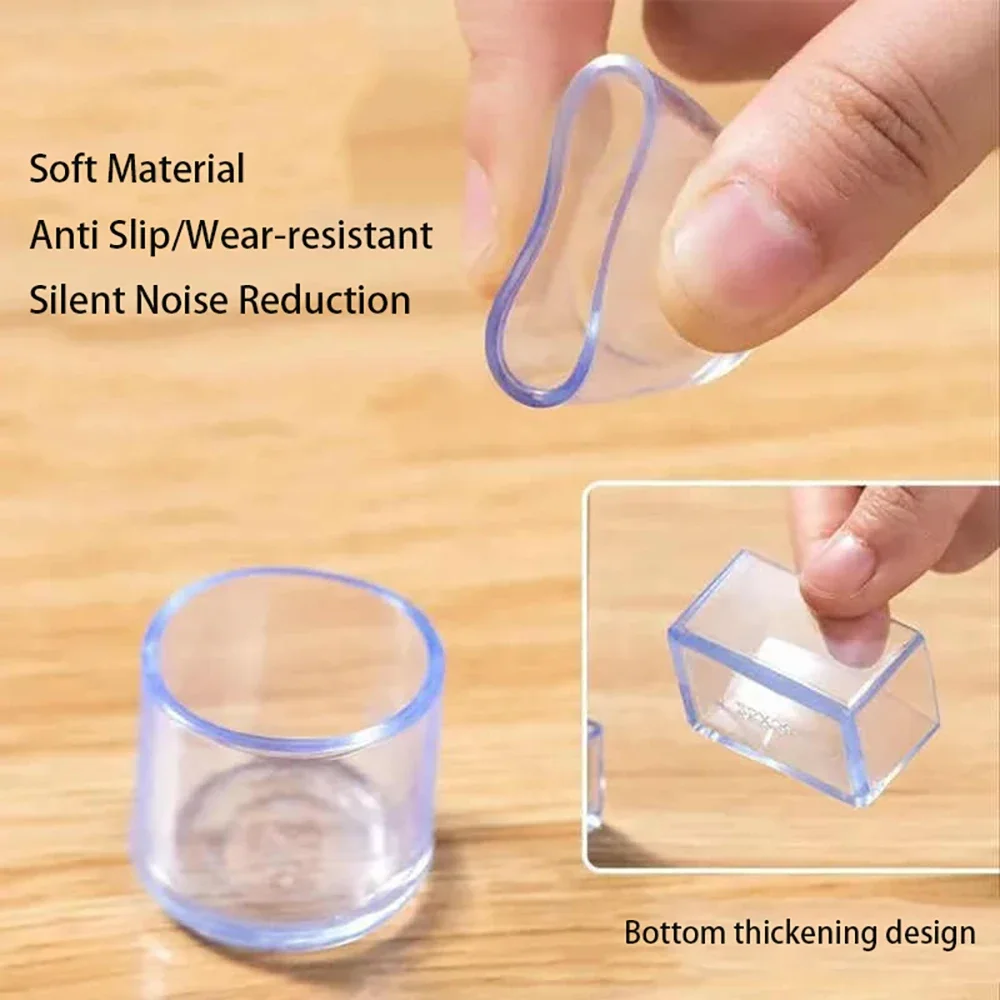 Transparent Table Chair Foot Covers Round/Square Pipe Plugs Protective Covers Furniture Thickening Anti Slip Leg Pads