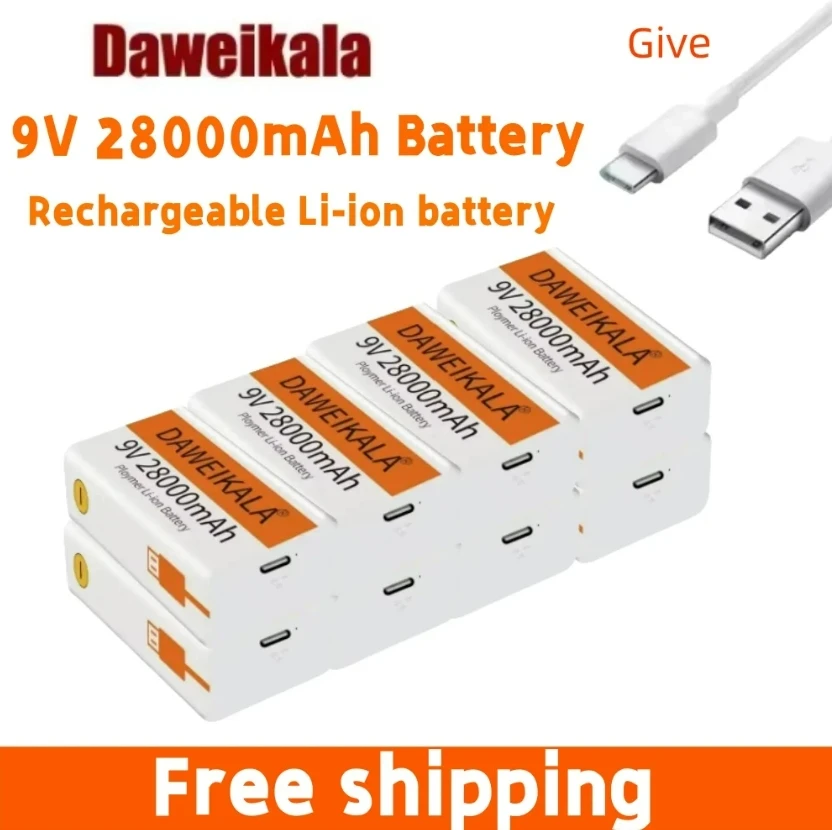 

NEW 9V battery 28000mAh li-ion Rechargeable battery Type-C Battery 9v for Multimeter Microphone Toy Remote Control KTV use