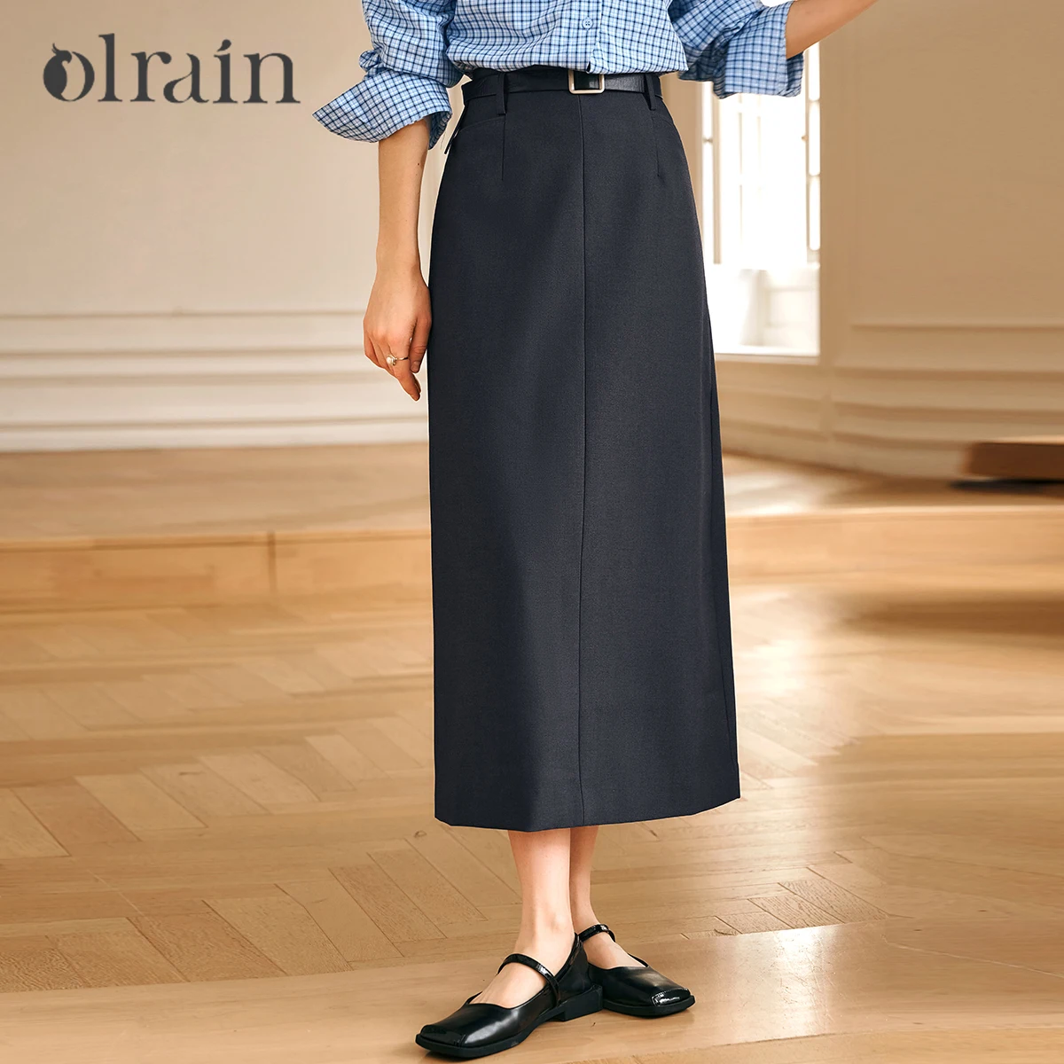 OLrain Women's Gray Skirt 2026 New Temperament Commuter Straight Long Skirt Ladies Clothes M57CB95858