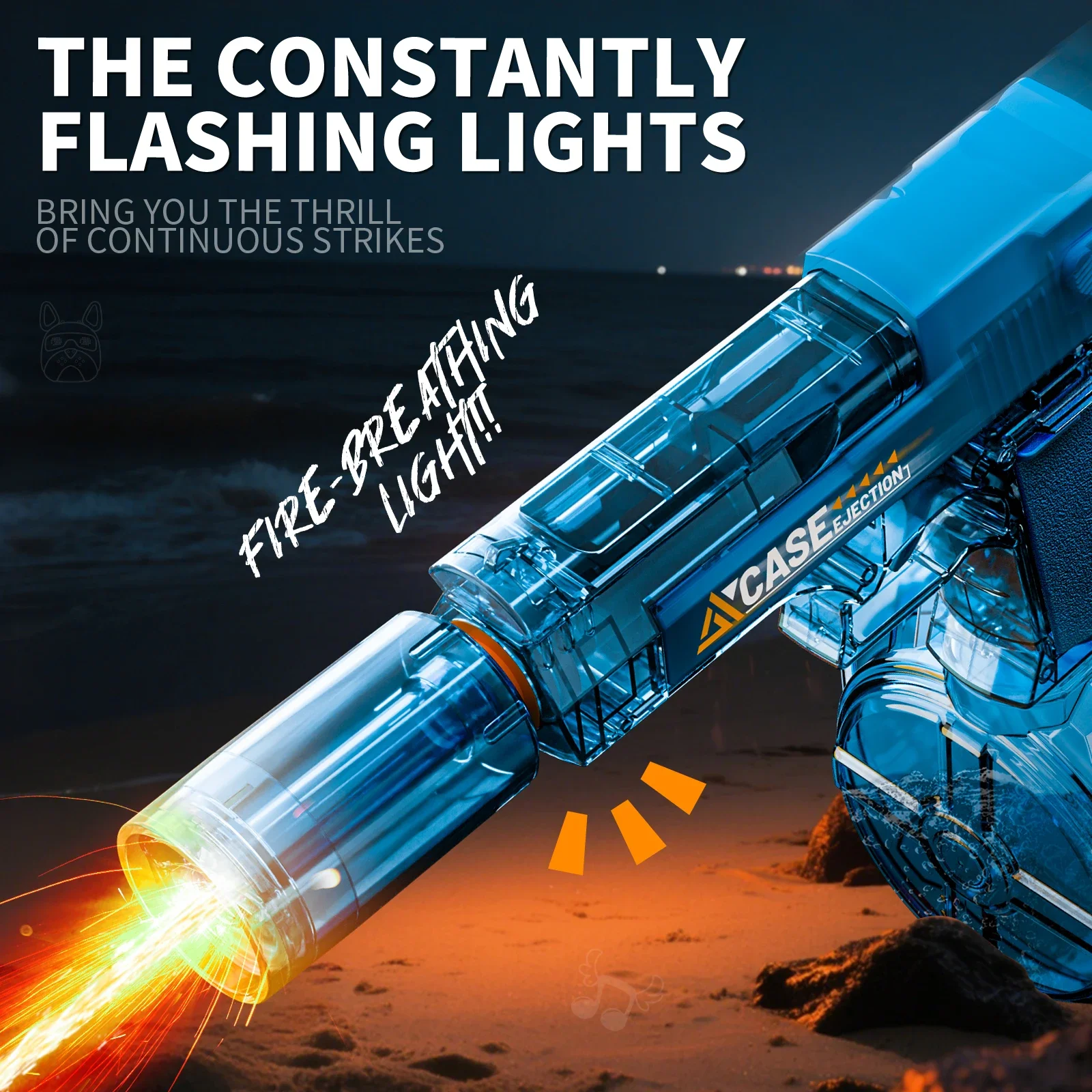 Electric Water Gun Rechargeable Automatic Spray Gun Toys with Muzzle Flame Children Summer Outdoor Beach Shooting Toys