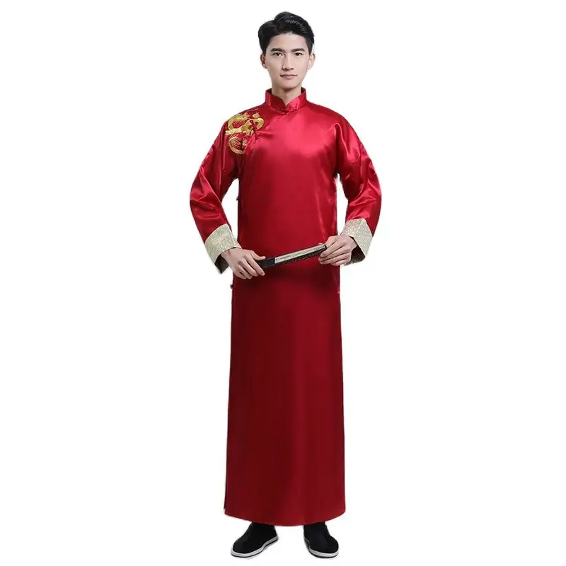 

Embroidered Dragon Gown Traditional Chinese Tunic Male Oriental Clothing Shanghai Cheongsam Tang Suit For Men