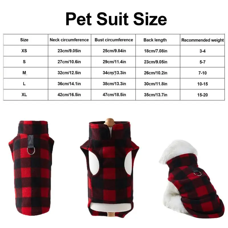 Dog Fleece Vest Soft Warm Polar Fleece Plaid Vest For Dogs Cold Weather Dog Winter Sleeveless Clothes For Small Medium And Large