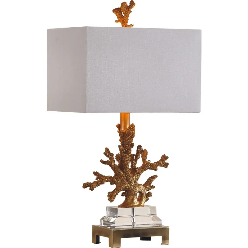 

American retro creative coral crystal desk lamp bedroom bedside lamp European hotel model room decoration
