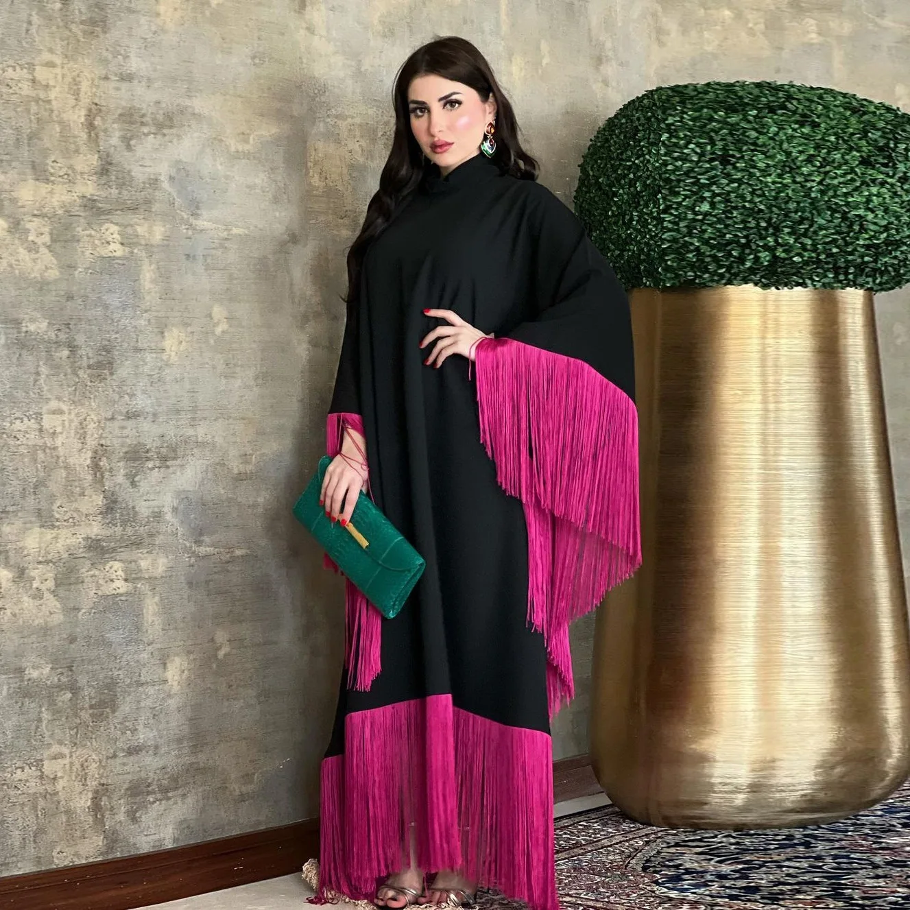 

Eid Tassels Black Batwing Abaya Dubai Luxury 2024 Islam Muslim Kaftan Modest Dress Abayas For Women Caftan Marocain Femme Kebaya