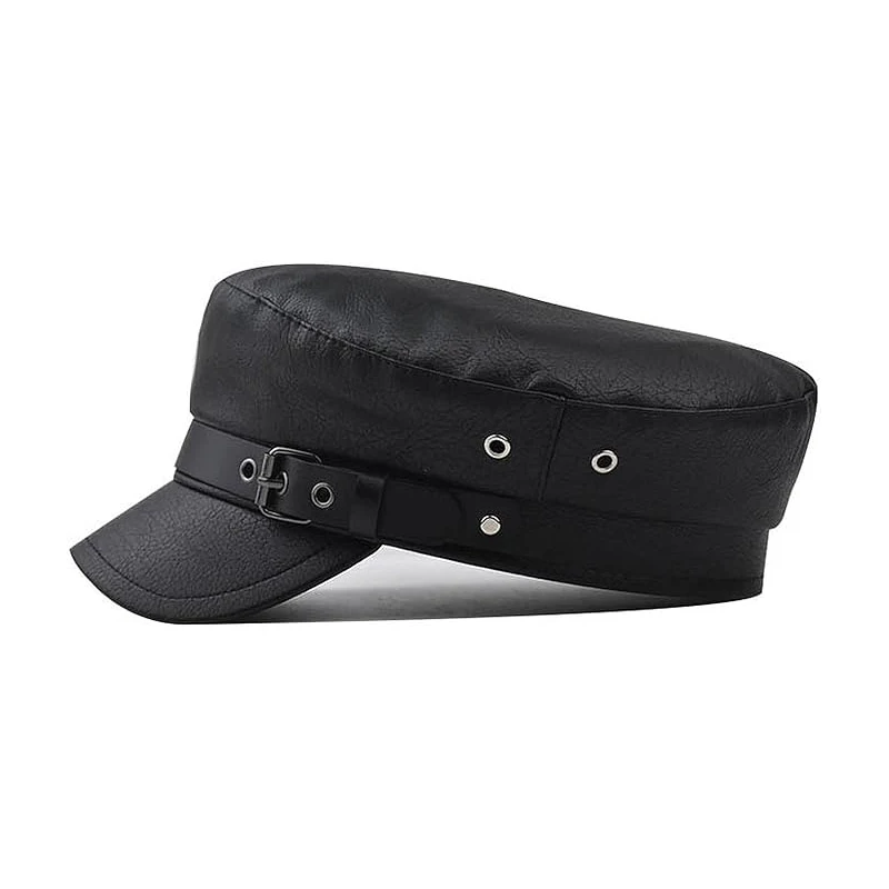 Vrouwen Mode Krantenjongenspet PU Leer Jacht Kapitein Sailor Vizier Hoed Krantenjongen Cabbie Baker Boy Piekte Baret Cap