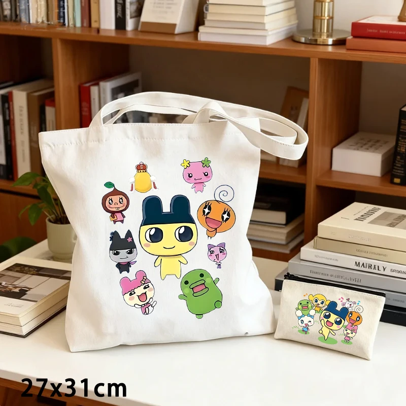 

Набор из 2-х предметов: холщовая сумка и кошелек для монет в стиле Тамагочи, милые аниме-сумки через плечо для мальчиков и девочек, модные крутые сумки-кроссбоди для мужчин и женщин