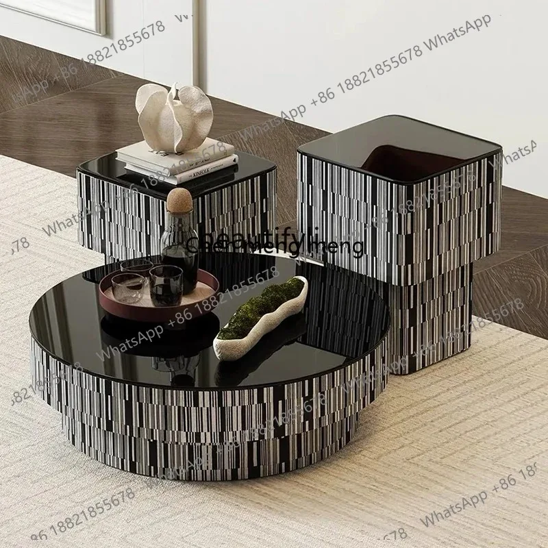 ss 26 Italian round Tea Table Light Luxury Cream Style Living Room Glass round Combination