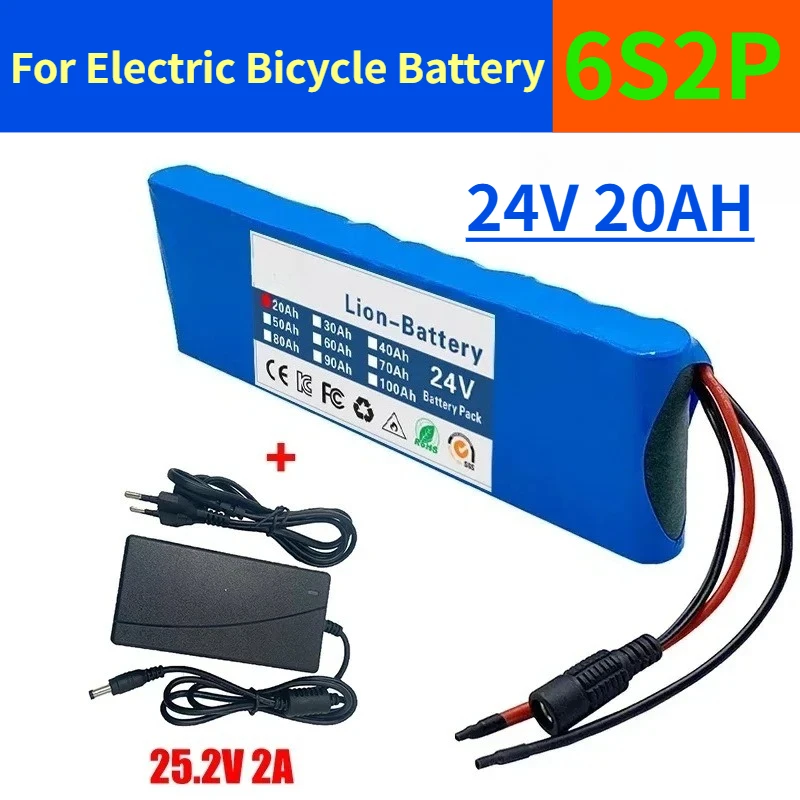 

6S2P 24V 20AH 18650 Rechargeable Lithium-ion Battery Pack for Electric Bicycle with Charger