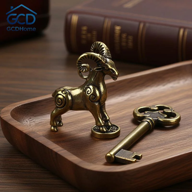 Feng Shui Zodiac Goat Sculpture Step On Money Brass Sheep Statue Auspicious Animal Figurine for Office Desktop Ornament Gift