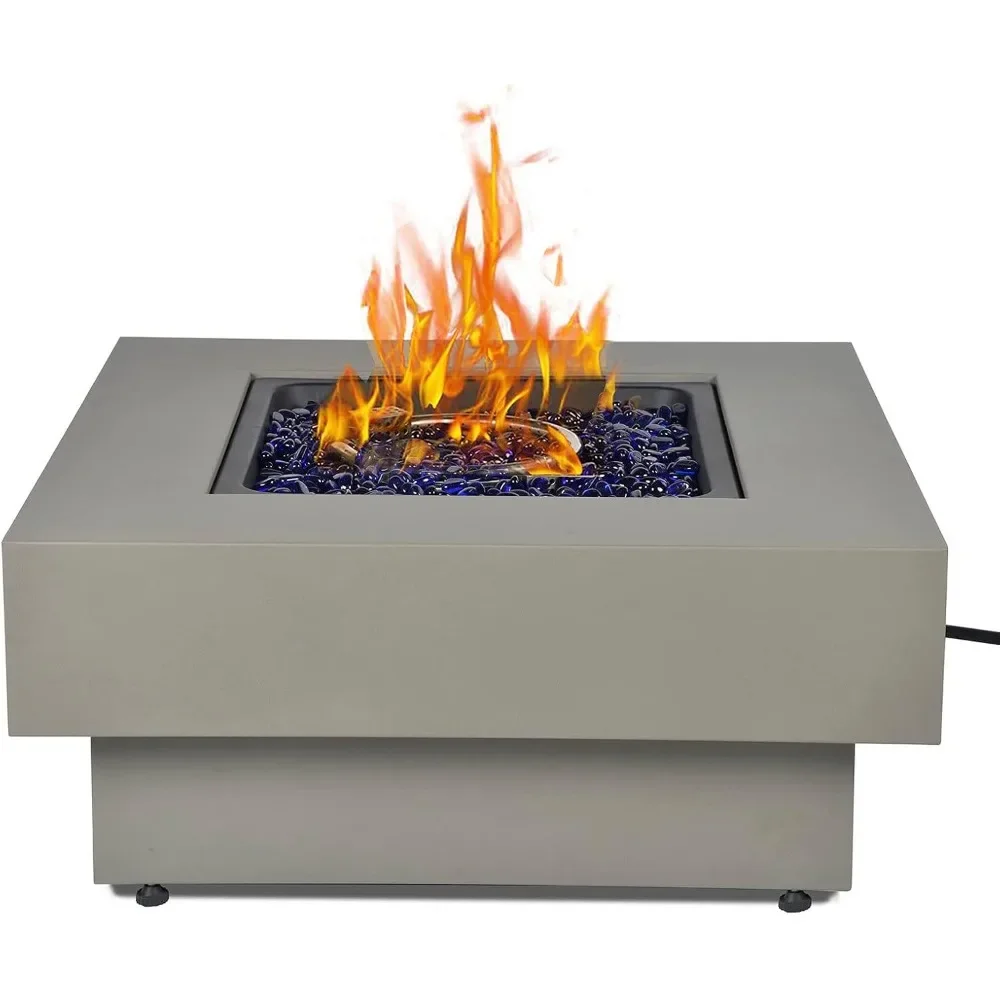 

33-дюймовый уличный газовый камин мощностью 50 000 БТЕ для патио, квадратный низкопрофильный пожарный стол с крышкой, стеклянными камнями, Ra