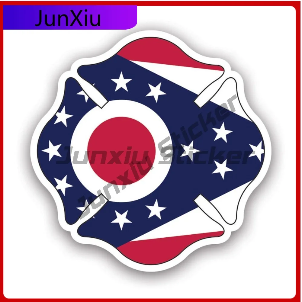 Ohio State Maltese Cross Shaped Sticker Uv Protected Decals Fighter Dept First Responder Symbol Of Protection State Flag